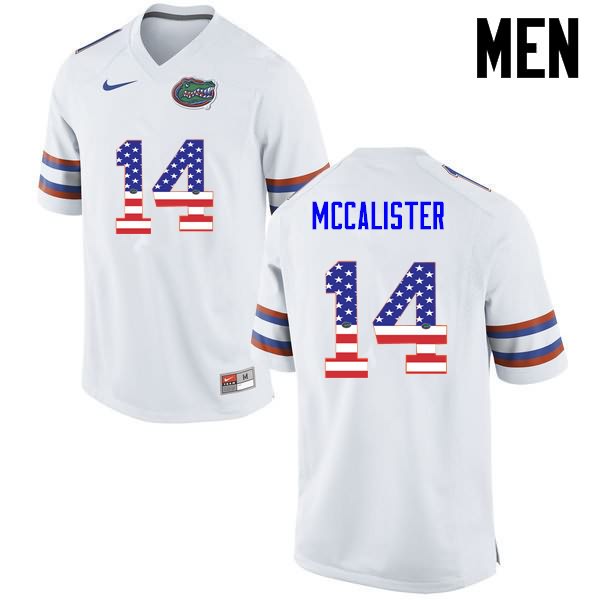 Men's NCAA Florida Gators Alex McCalister #14 Stitched Authentic USA Flag Fashion Nike White College Football Jersey RKF2565EY